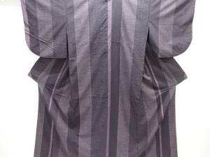 縞織り出し手織り紬着物